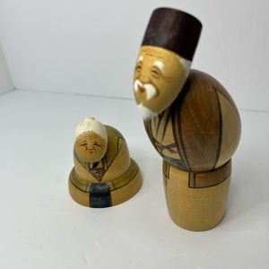 VINTAGE JAPANESE KOKESHI GRANDMA‎ AND GRANDPA WOOD HANDMADE DOLLS.